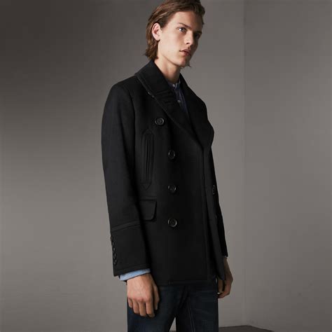 burberry embroidered cuff wool pea coat|Burberry pea coats men.